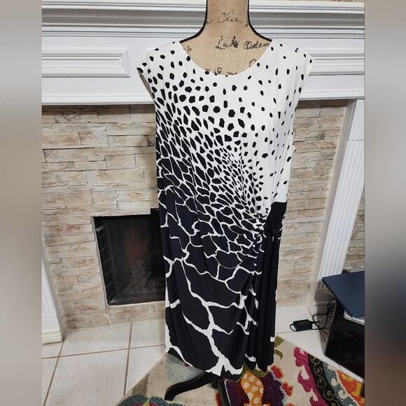R&K black and white giraffe print tied waist sheath midi dress plus size 1X - Picture 1 of 5